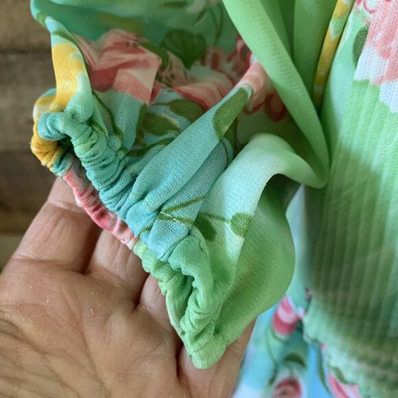 Vintage 1970’s Boho Hippie Green Floral 2 Piece Tunic Top Skirt Set Size M - Picture 7 of 10